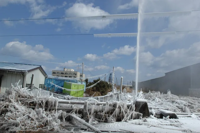 A damaged water pipe shoots into the air after a tsunami triggered by a 9.0 magnitude earthquake off the Northeastern coast of Japan . The earthquake was the strongest ever recorded in Japan, which caused considerable damage to the country's eastern coastline. Frozen pipe burst water mitigation: cold-weather steps