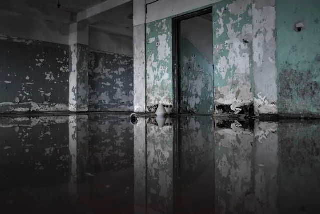A decaying abandoned room with peeling paint and flooded floor, creating a reflection effect. How do Canadian restoration firms price jobs under provincial labour rates?