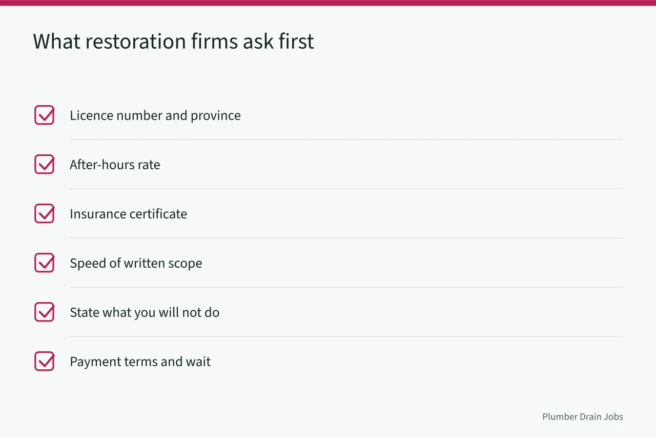 Checklist of four questions restoration firms ask before assigning drain work (Working with Canadian insurers after a sewer backup claim)